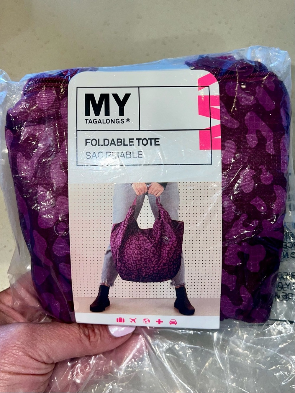 My Tagalongs Foldable Tote Bag - Purple Pattern NWT